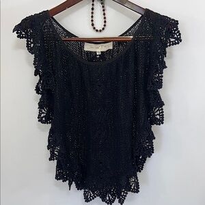 Jen’s Pirate Booty Top Black Crochet Over Top NWOT Sz P/S